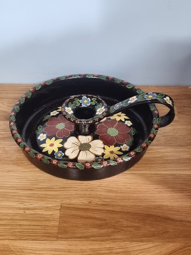 Hand painted tin candle holder - painted,