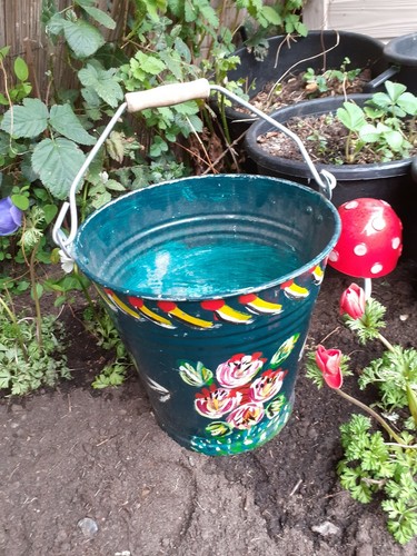 Pretty hand painted - hand, bucket